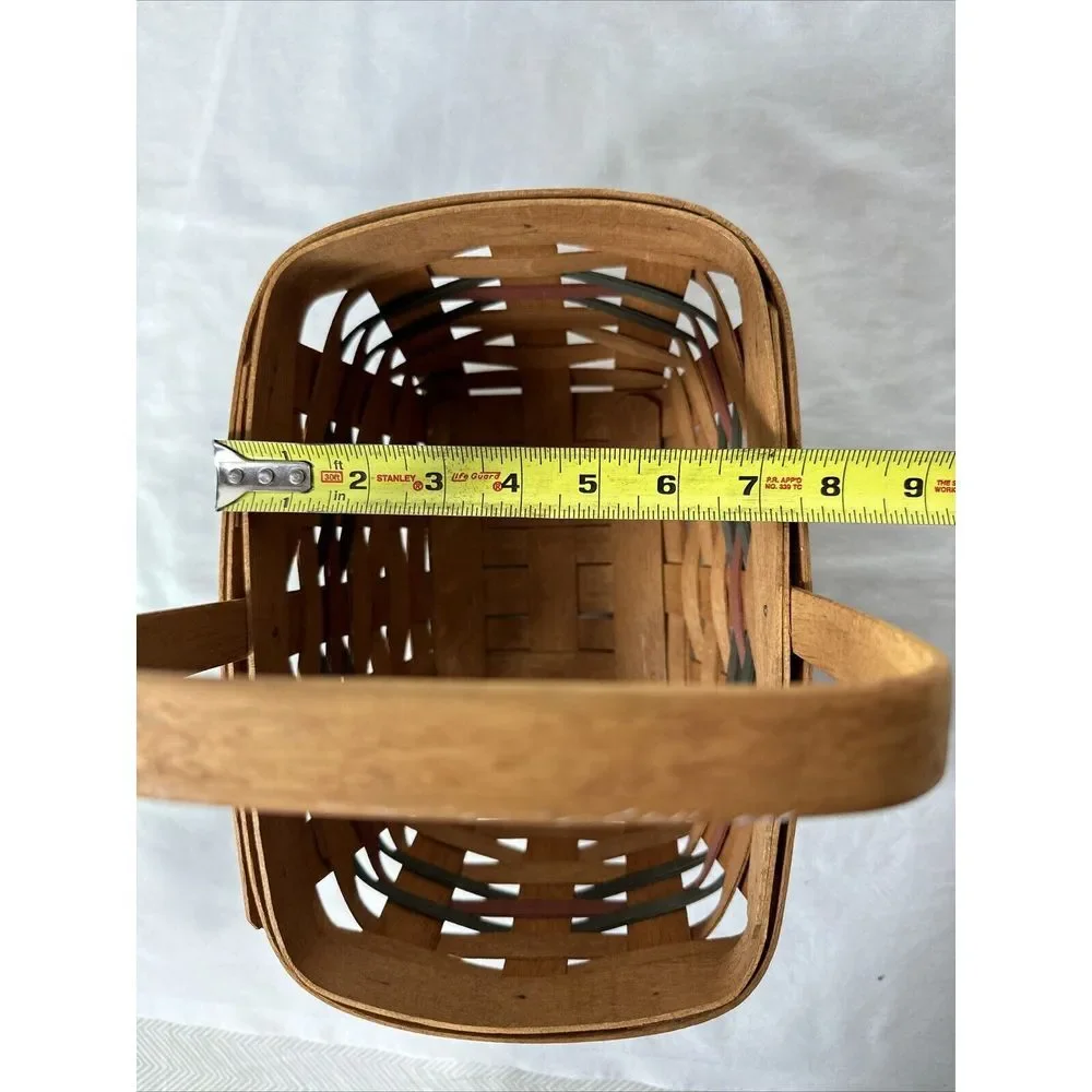 Longaberger Basket Medium with Handle 1990 Signed Green‎ and Red 11x11x8